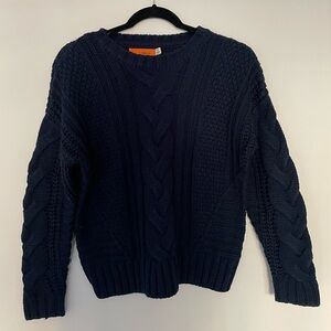 ONE A Blue Cableknit Crewneck Sweater